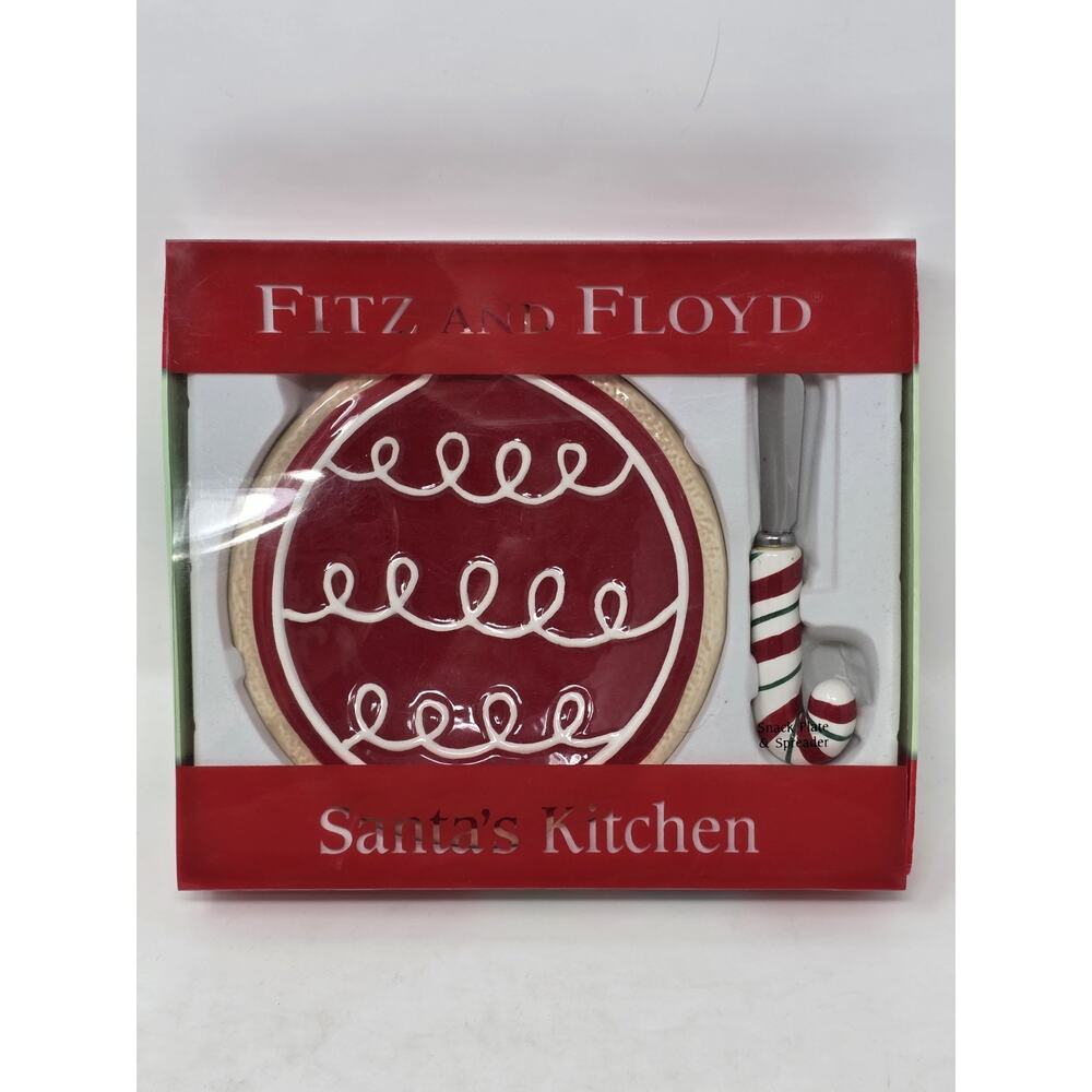 Fitz and Floyd Santa's Kitchen Snack Plate and Spreader Christmas Party NEW